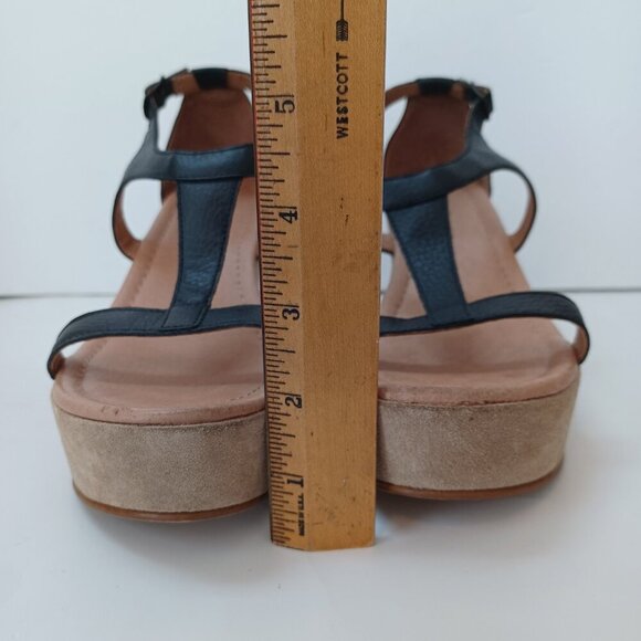 Sundance Wedge Black Tan Leather Strappy Open Toe Ankle Buckle Womens 6 or 37 - Picture 9 of 16